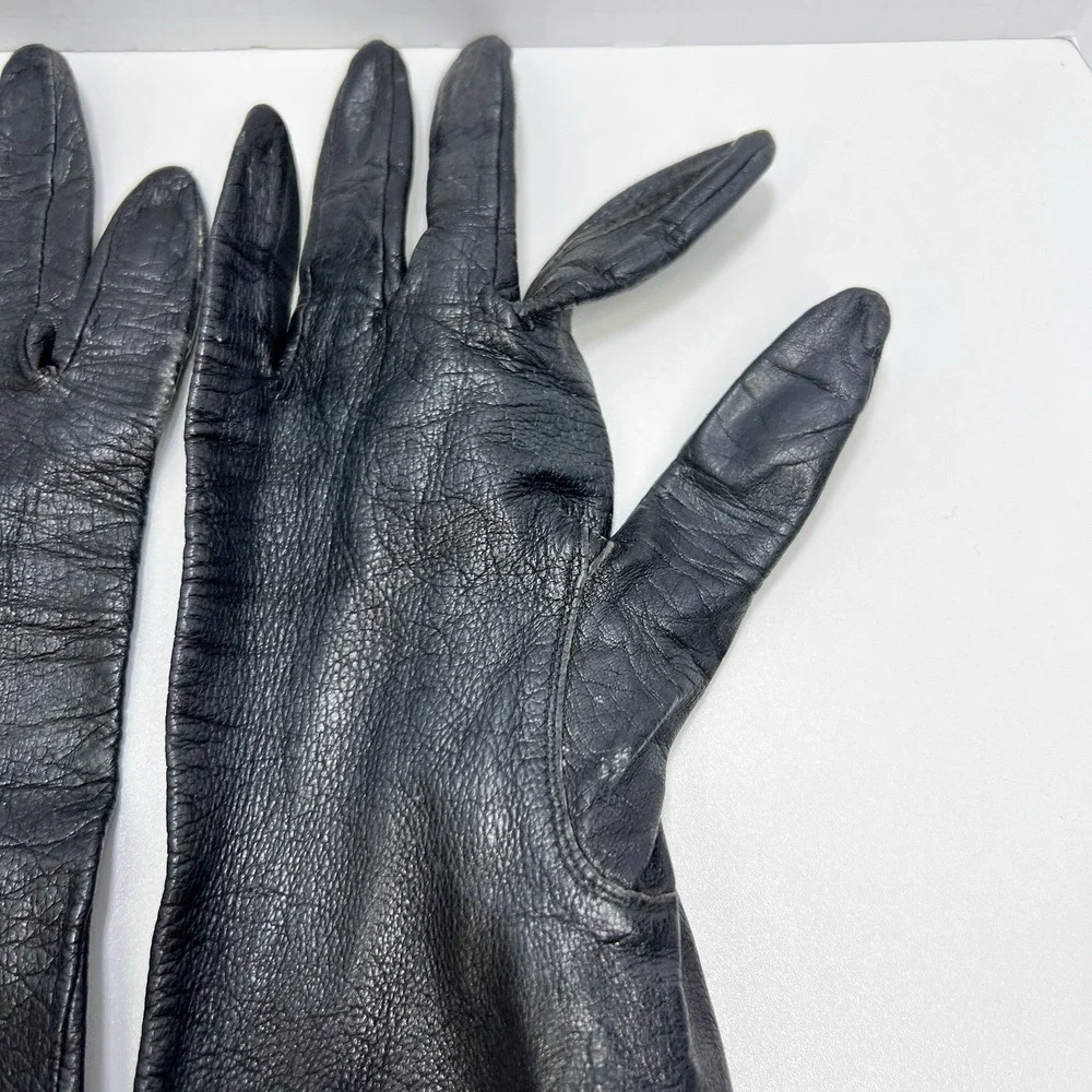 Vintage Black Leather‎ Gauntlet Work Gloves Motorcycle Riding Utility